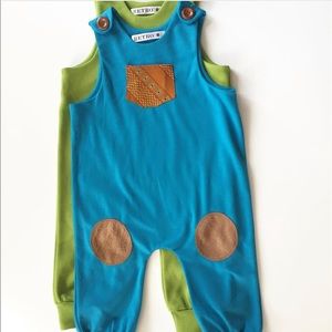 Blue Romper with Leather Knee Patches - Toddler